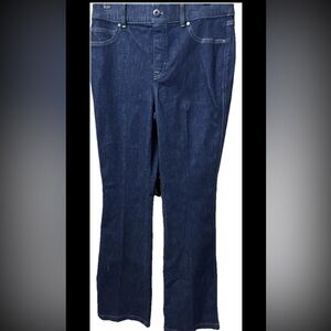 Spanx Wide-Leg Blue Denim Jeans L Relaxed Fit Pull On Pockets Women 30X32 NWT